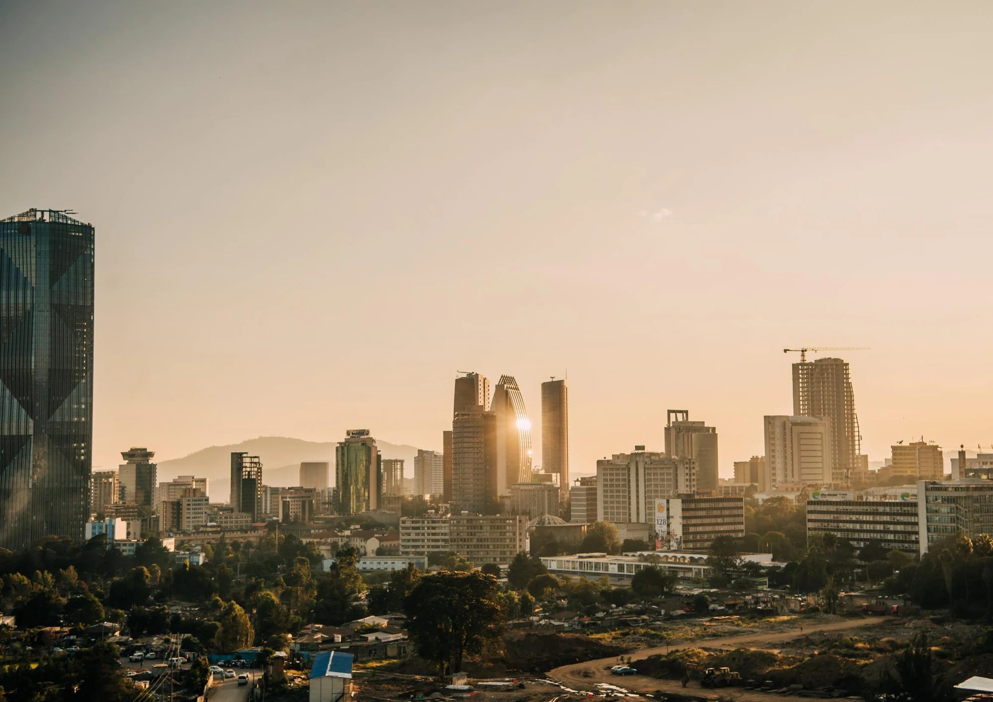 Addis Ababa city skyline at sunset